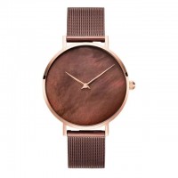 OEM manufacturer customized logo trendy pearl dial coffee gold watches women waterproof watch minimalist