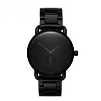 All black japanese movement custom men minimal hand watch with chain strap